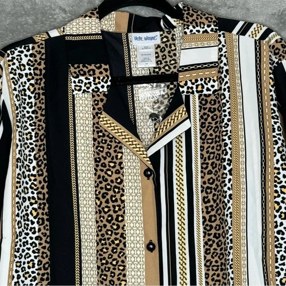 Vicki Wayne 22W 2X Shirt Top Brown Animal Print Button Up Long Sleeve V Neck - Picture 3 of 6